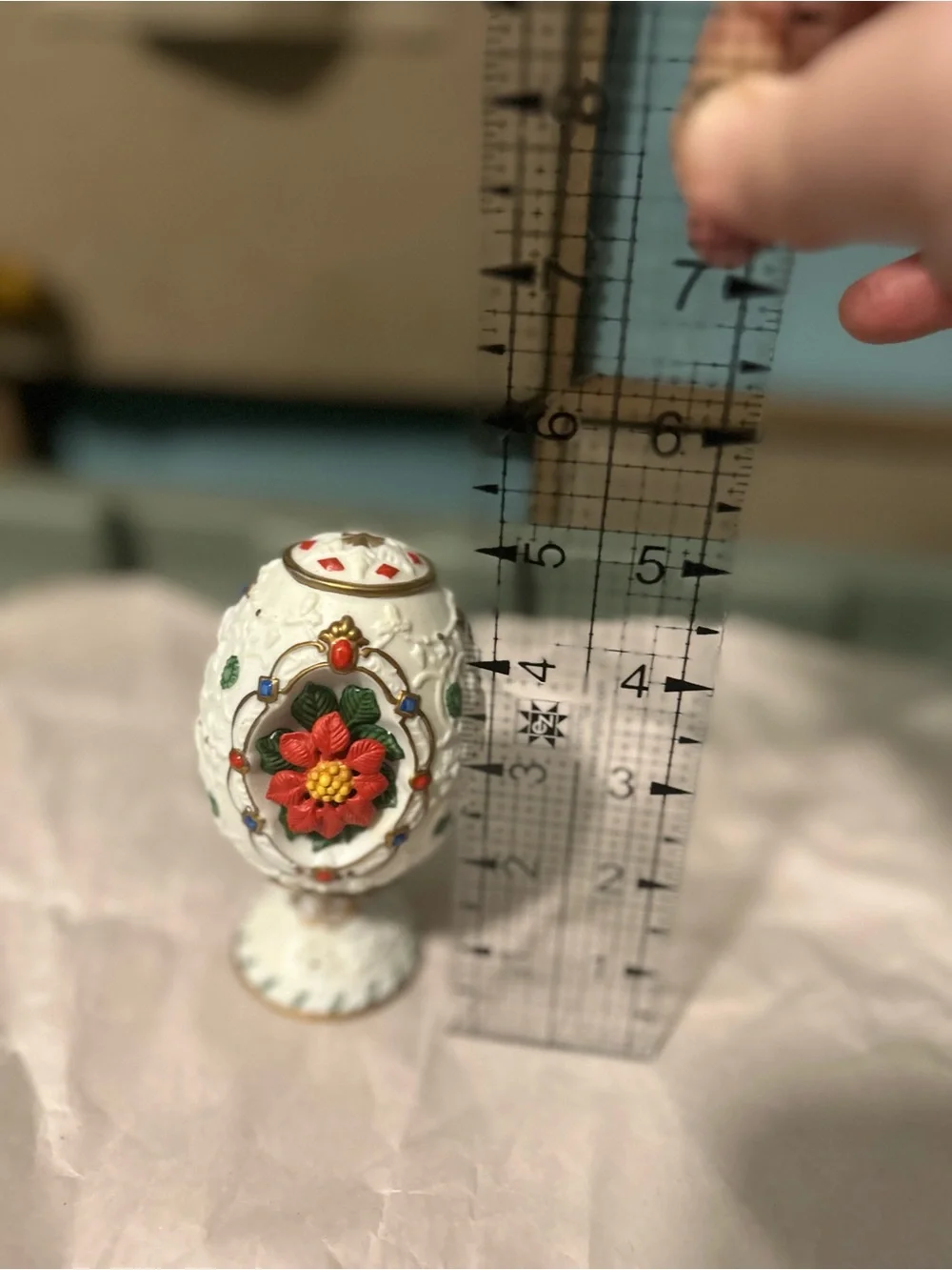 Lenox White Egg Accent with Red Floral Medallions and Gold Trim